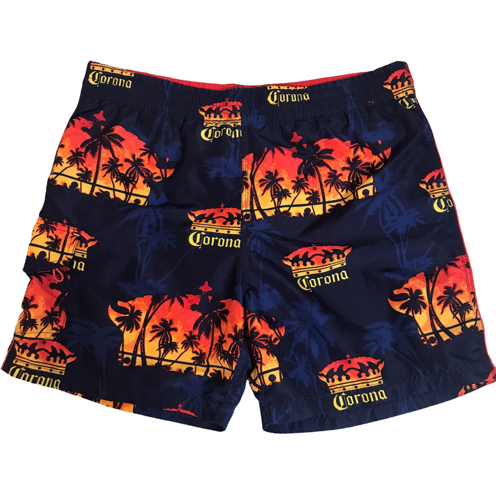 Corona Extra Swim Trunks Mens Medium Cargo Beer Blue Palm Trees Boardshorts